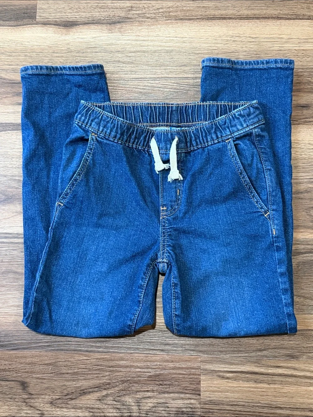 Old Navy Indigo Denim Joggers with Cream Drawstring. Boy’s Size 8